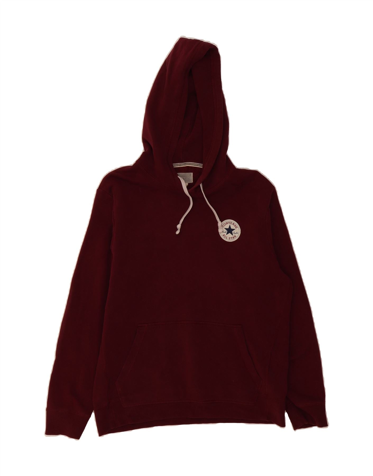 CONVERSE Mens Hoodie Jumper Small Burgundy Cotton Vintage