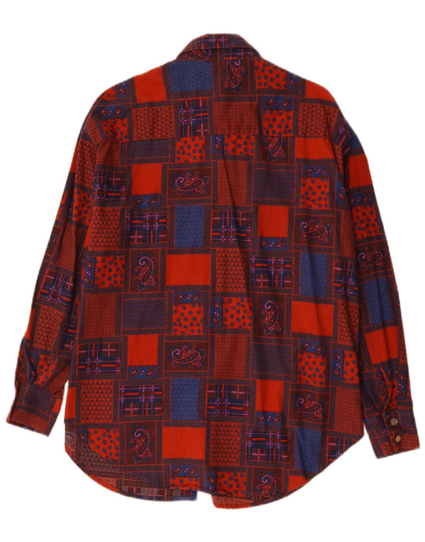 Vintage Womens Longline Shirt EU 42 Large Red Geometric Cotton