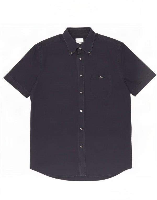 Lacoste Mens Short Sleeve Shirt Size 42 Large Navy Blue Cotton