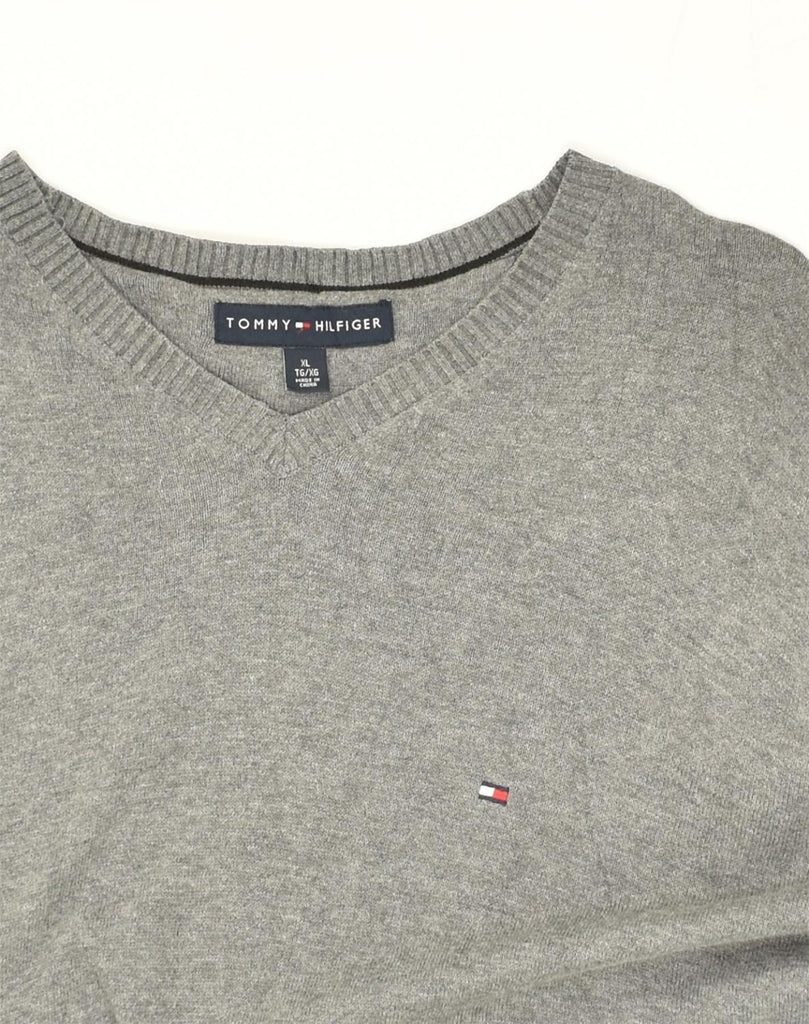 TOMMY HILFIGER Mens V-Neck Jumper Sweater XL Grey Cotton | Vintage Tommy Hilfiger | Thrift | Second-Hand Tommy Hilfiger | Used Clothing | Messina Hembry 