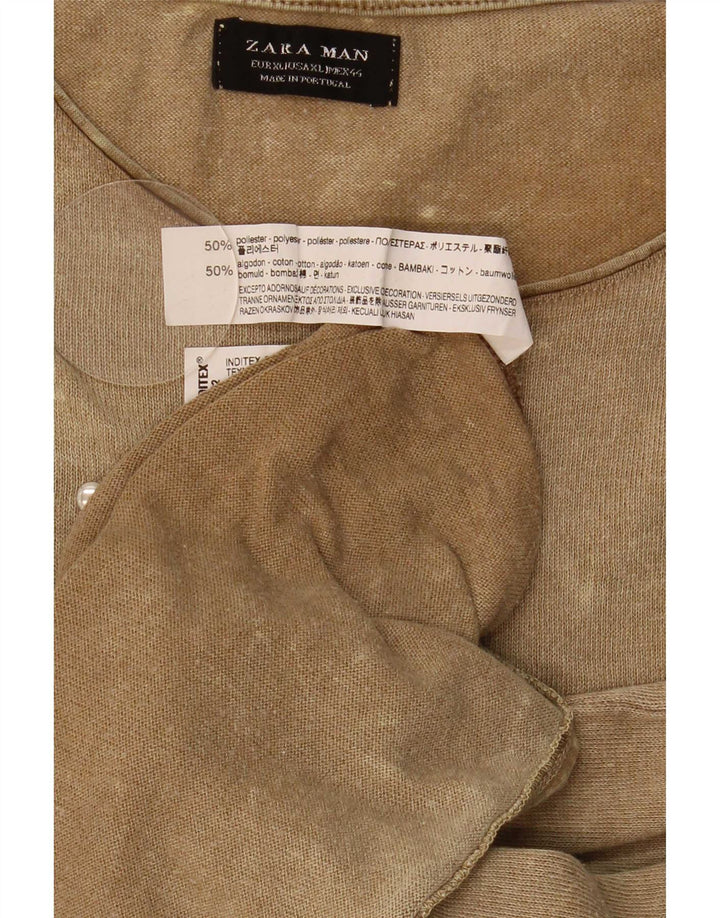 Zara Mens T-Shirt Top XL Beige Flecked Polyester