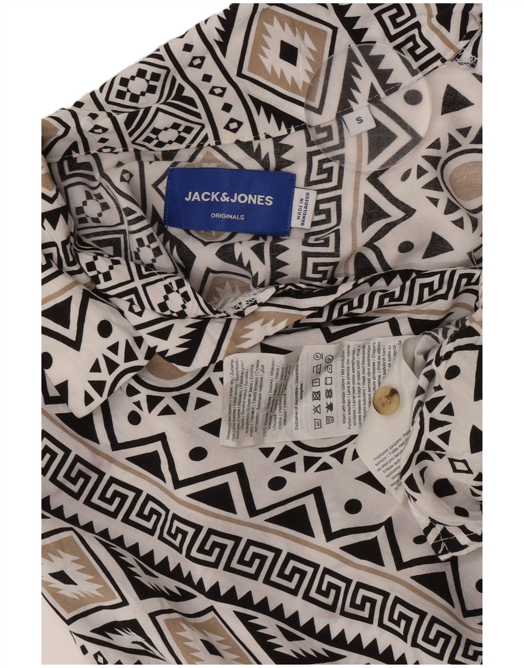 Jack & Jones Mens Short Sleeve Shirt Small White Geometric Viscose