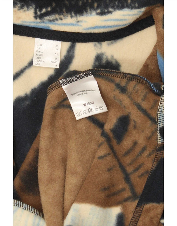 Vintage Womens Abstract Pattern Fleece Jacket UK 24 4XL Brown Colourblock