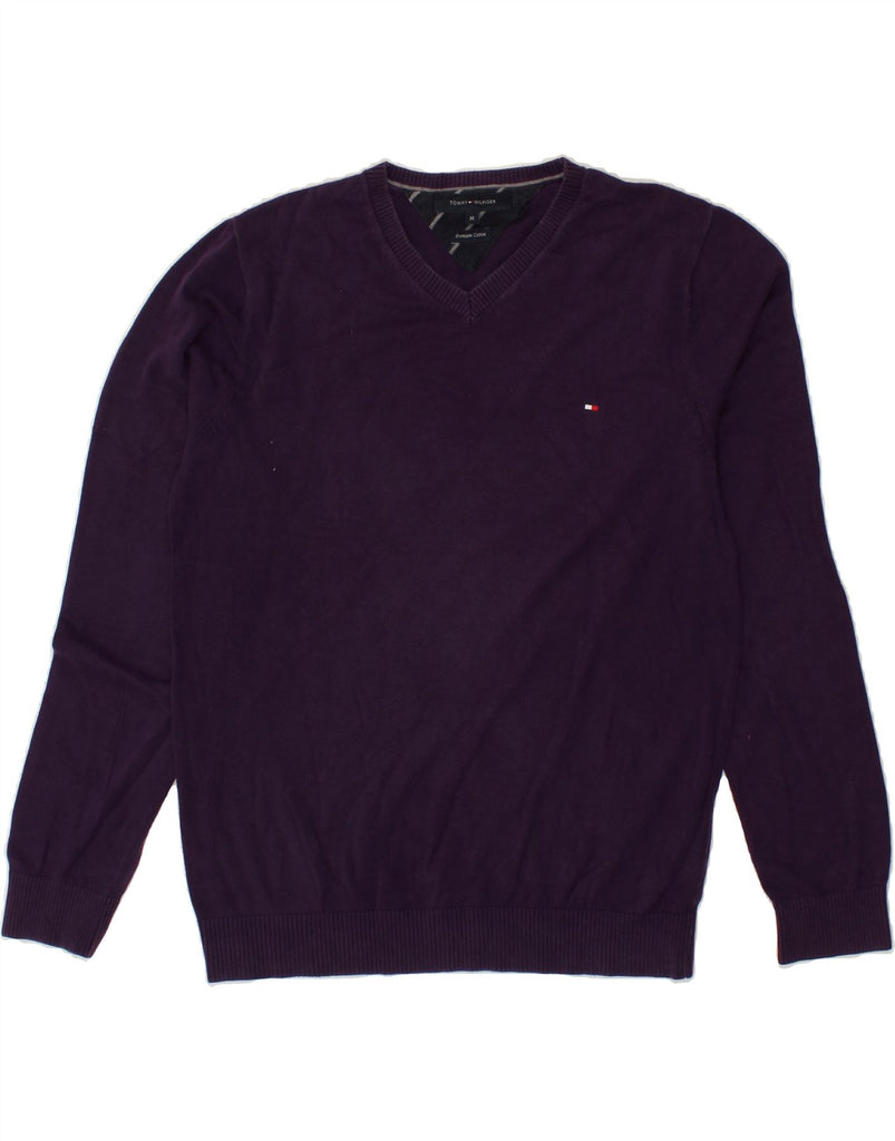 TOMMY HILFIGER Mens V-Neck Jumper Sweater Medium Purple Cotton | Vintage Tommy Hilfiger | Thrift | Second-Hand Tommy Hilfiger | Used Clothing | Messina Hembry 