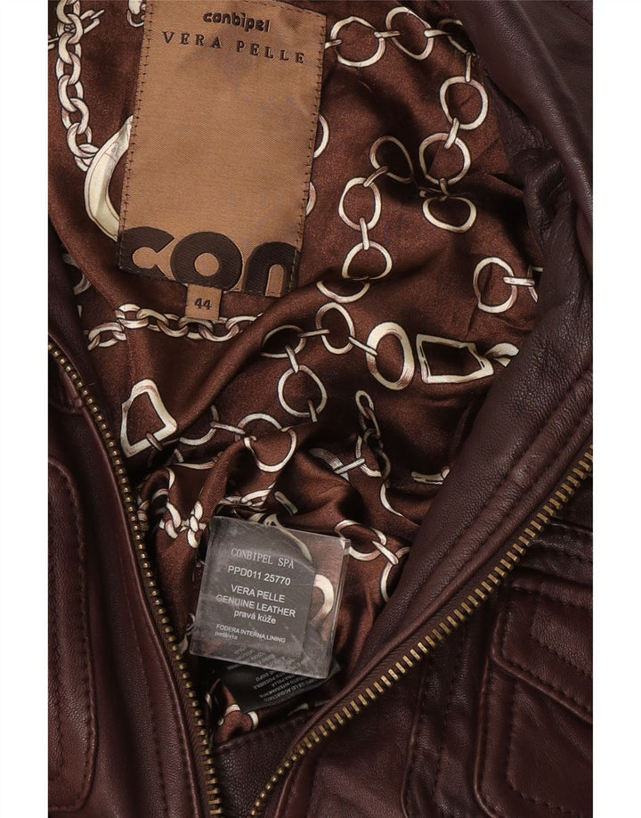 Conbipel Womens Bomber Leather Jacket IT 44 Medium Brown Leather
