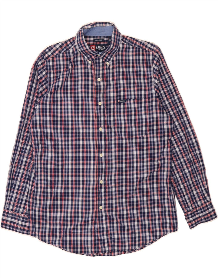 CHAPS Mens Easy Care Shirt Medium Navy Blue Check Cotton Vintage Chaps and Second-Hand Chaps from Messina Hembry 