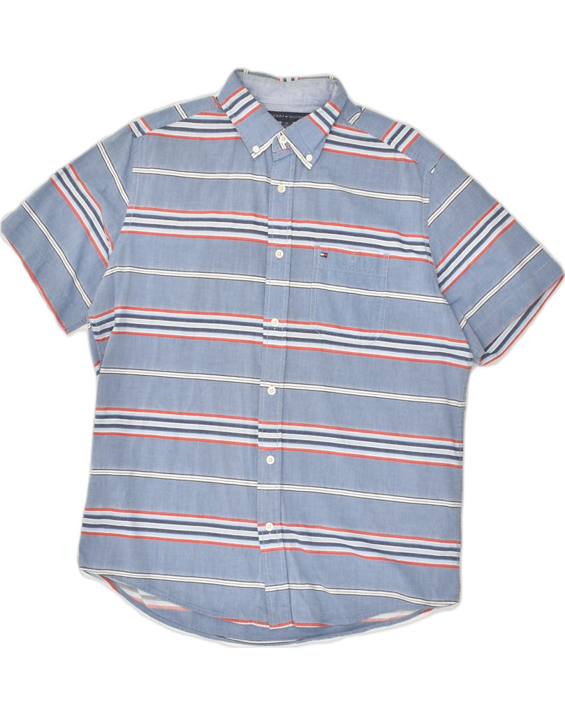 TOMMY HILFIGER Mens Classic Fit Short Sleeve Shirt Medium Blue Striped | Vintage Tommy Hilfiger | Thrift | Second-Hand Tommy Hilfiger | Used Clothing | Messina Hembry 