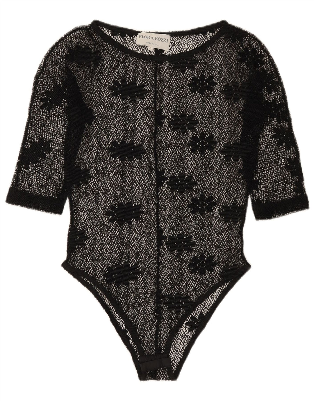 Vintage Womens See Through Lace Bodysuit IT 42 Medium Black Floral
