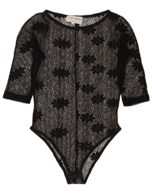 Vintage Womens See Through Lace Bodysuit IT 42 Medium Black Floral