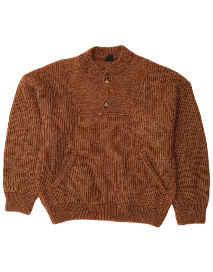Ivy Oxford Mens Button Neck Jumper Sweater Large Brown Wool