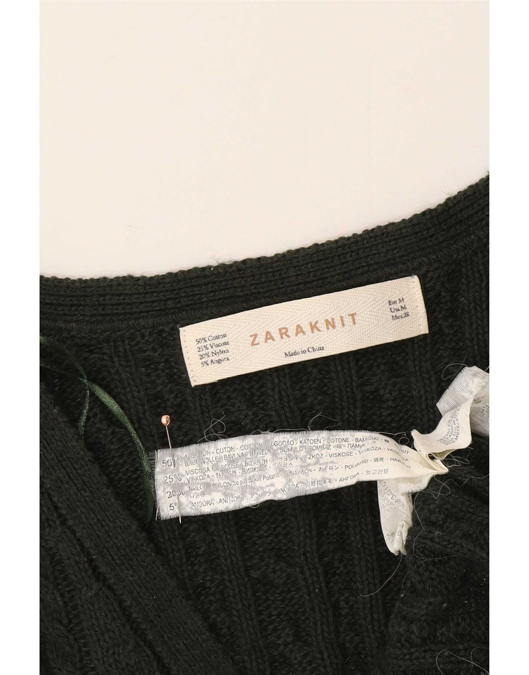 Zara Womens Cardigan Sweater UK 12 Medium Green Cotton