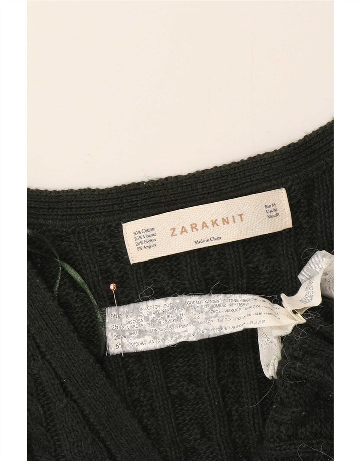 Zara Womens Cardigan Sweater UK 12 Medium Green Cotton