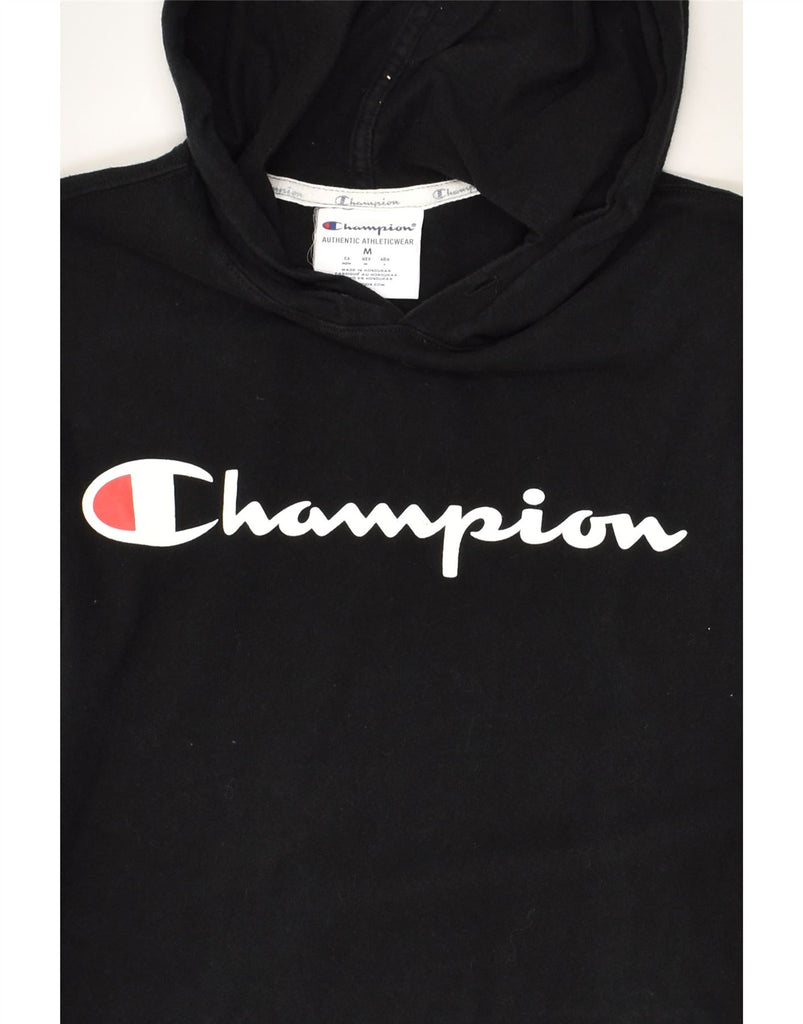 CHAMPION Mens Graphic Hoodie Jumper Medium Black Cotton | Vintage Champion | Thrift | Second-Hand Champion | Used Clothing | Messina Hembry 