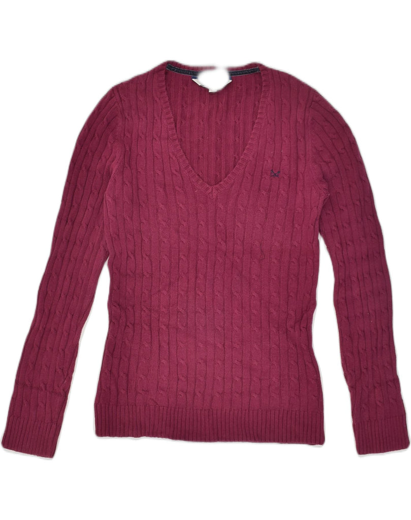 CREW CLOTHING Womens V-Neck Jumper Sweater UK 12 Medium  Maroon Cotton | Vintage Crew Clothing | Thrift | Second-Hand Crew Clothing | Used Clothing | Messina Hembry 