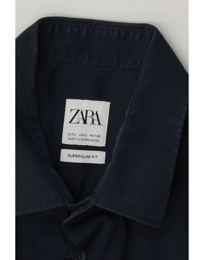 ZARA Mens Slim Fit Short Sleeve Shirt Large Navy Blue Cotton Vintage Zara and Second-Hand Zara from Messina Hembry 