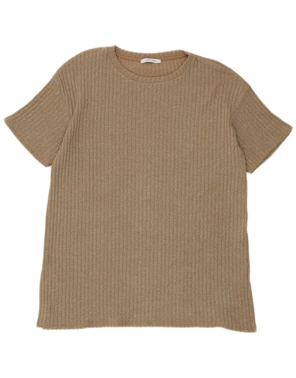 Zara Womens Trafaluc T-Shirt Top UK 16 Large Brown Flecked Polyester