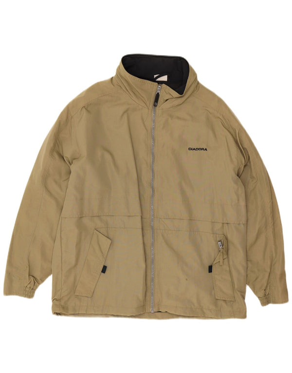 Diadora Mens Hooded Loose Fit Rain Jacket UK 36 Small Khaki Polyamide