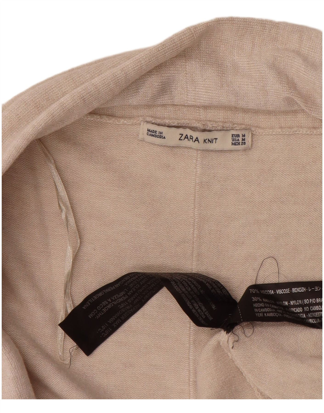 Zara Womens Open Cardigan Sweater UK 14 Medium Beige Viscose