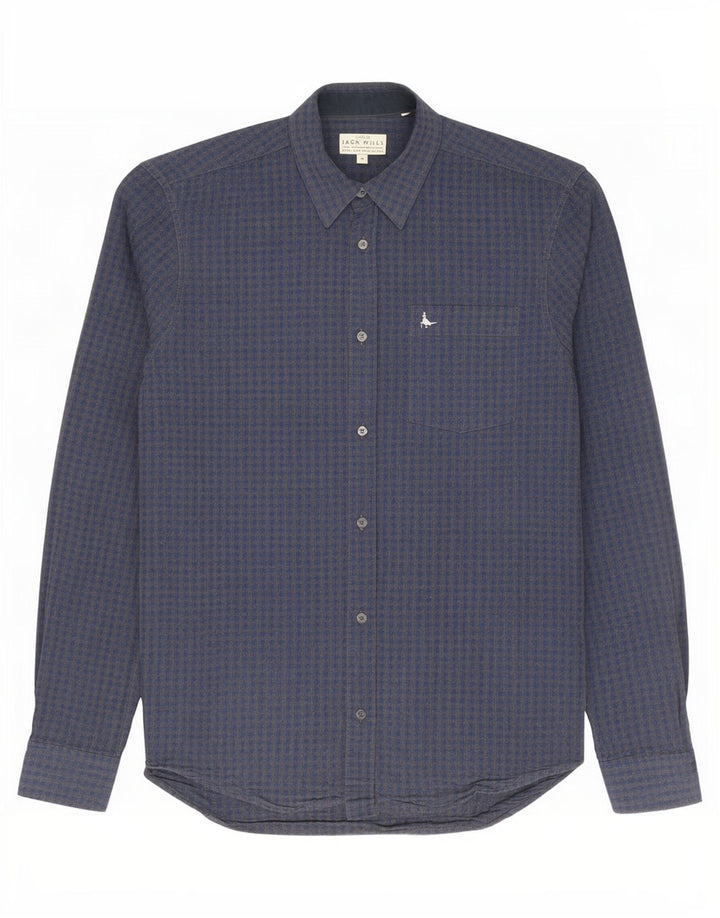 Jack Wills Mens Slim Fit Shirt Medium Navy Blue Gingham Cotton