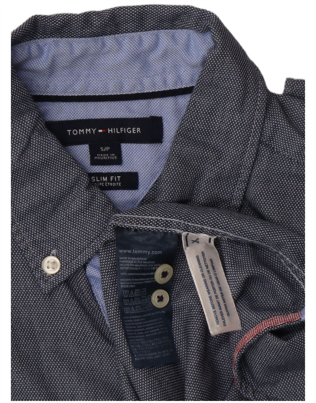TOMMY HILFIGER Mens Slim Fit Shirt Small Navy Blue Cotton