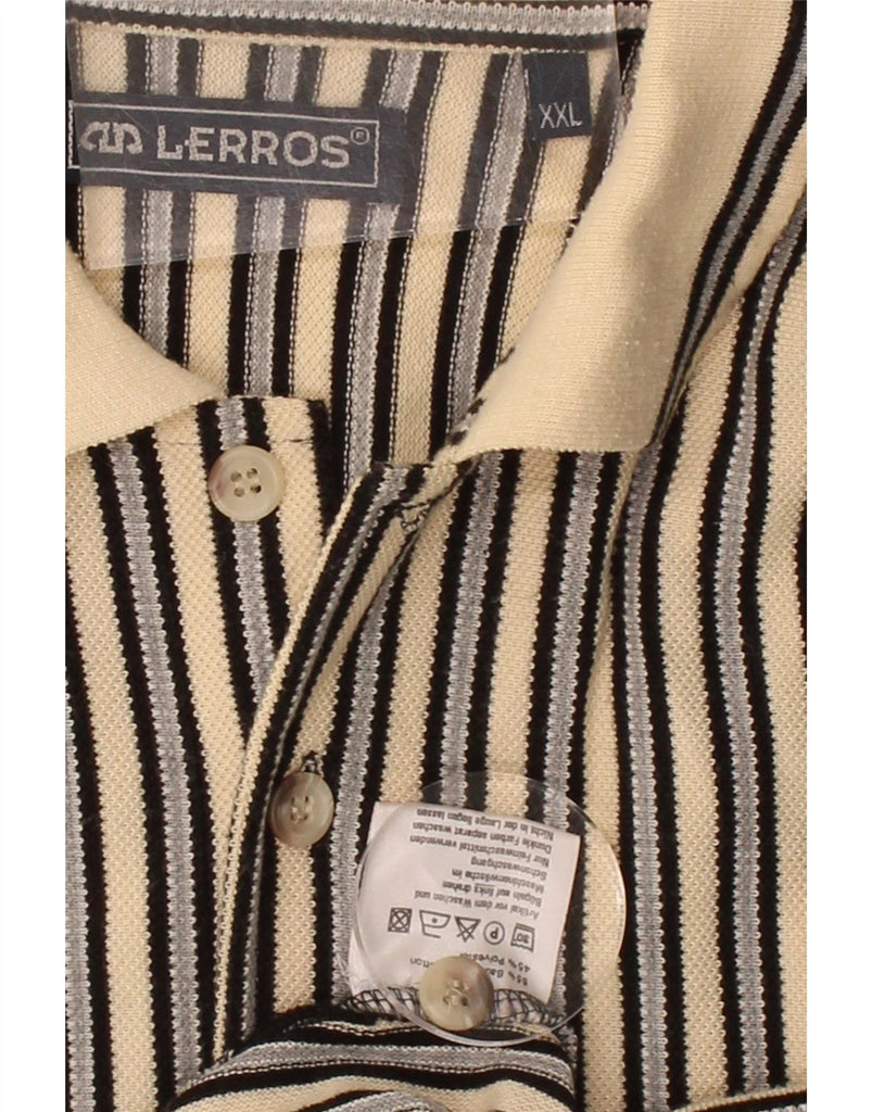 LERROS Mens Long Sleeve Polo Shirt 2XL Beige Striped Cotton Vintage Lerros and Second-Hand Lerros from Messina Hembry 