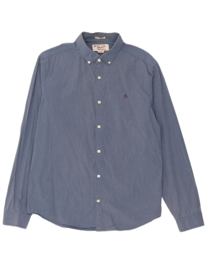 Penguin Mens Heritage Slim Fit Shirt Large Blue Pinstripe