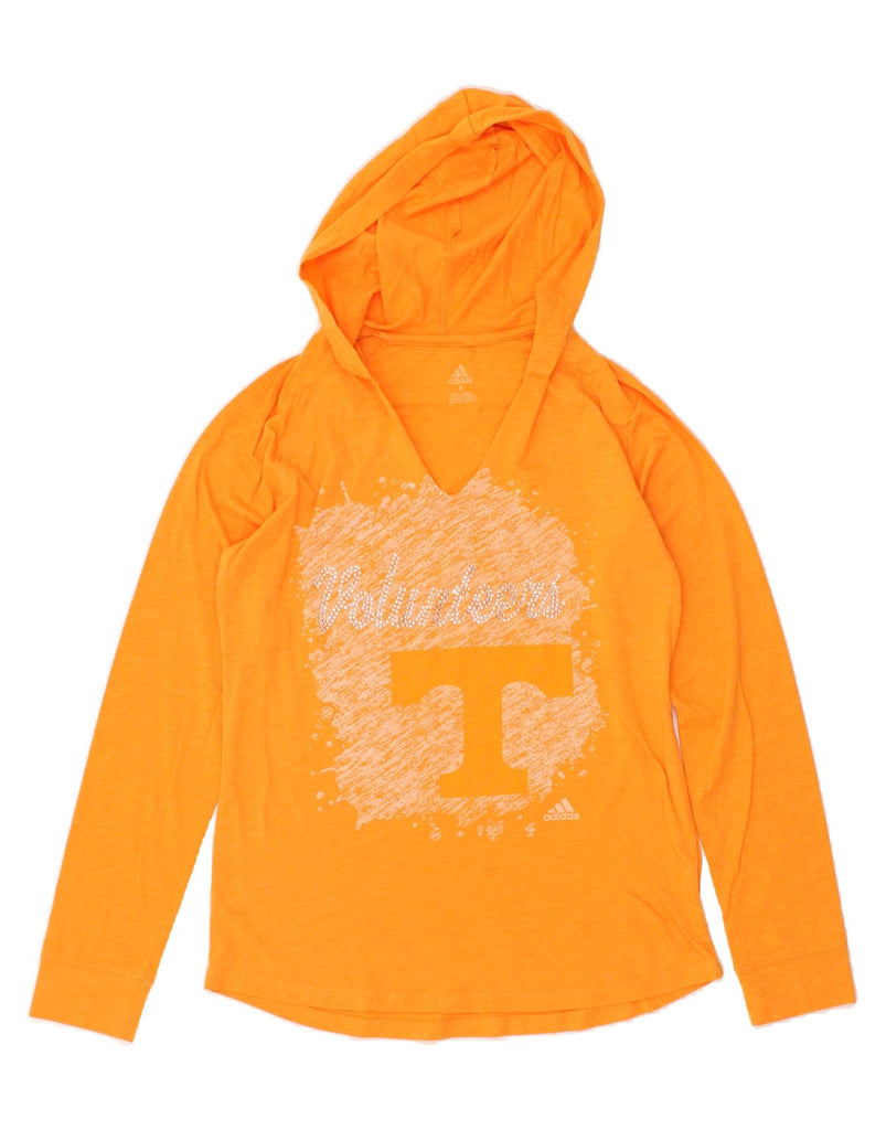 ADIDAS Womens Graphic Hoodie Jumper UK 14 Medium Orange Cotton | Vintage Adidas | Thrift | Second-Hand Adidas | Used Clothing | Messina Hembry 