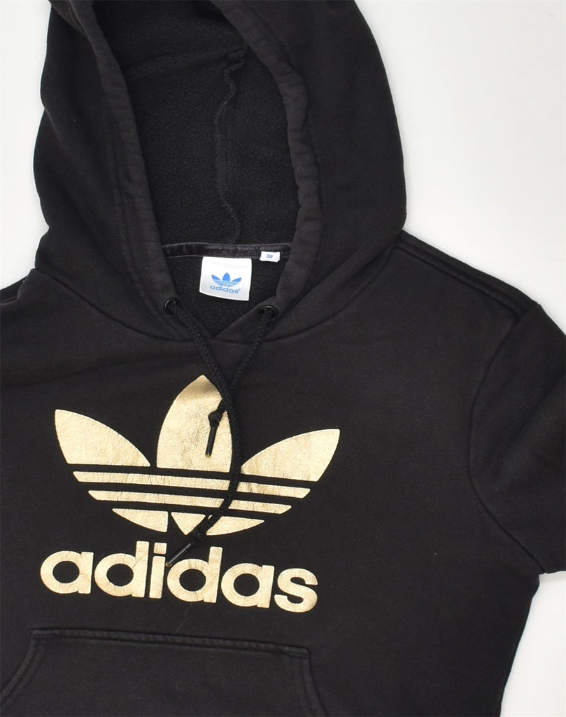 ADIDAS Womens Graphic Hoodie Jumper EU 38 Medium Black Cotton | Vintage Adidas | Thrift | Second-Hand Adidas | Used Clothing | Messina Hembry 