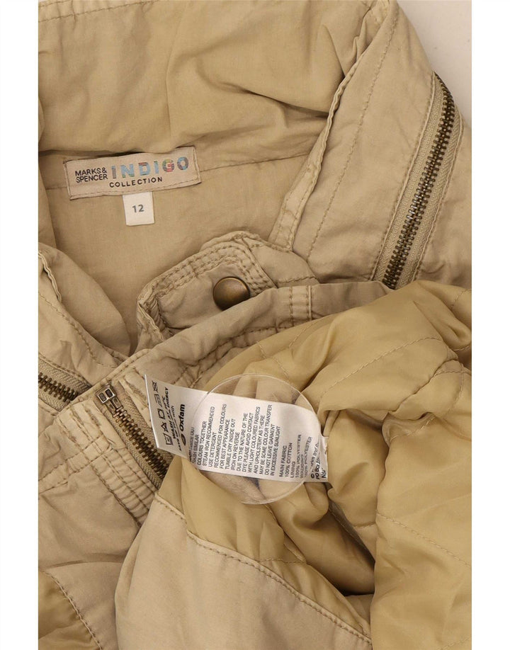 Marks & Spencer Womens Hooded Utility Jacket UK 12 Medium Beige Cotton