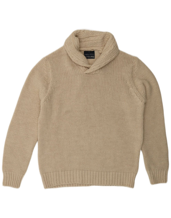 Angelo Litrico Mens Shawl Neck Jumper Sweater XL Beige Acrylic