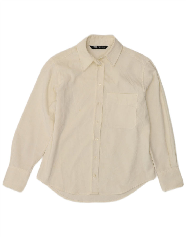Zara Womens Oversized Corduroy Shirt UK 6 XS Off White Polyester