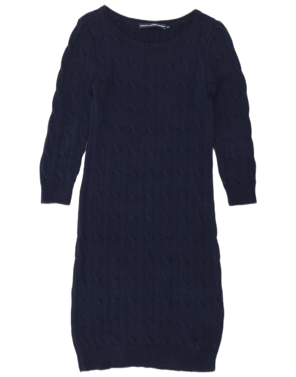 Ralph Lauren Womens Jumper Dress UK 12 Medium Navy Blue Cotton