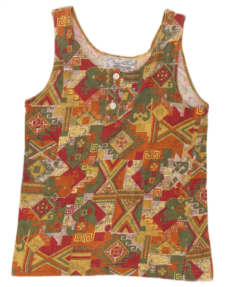 Vintage Womens Crop Vest Top UK 10 Small Multicoloured Geometric