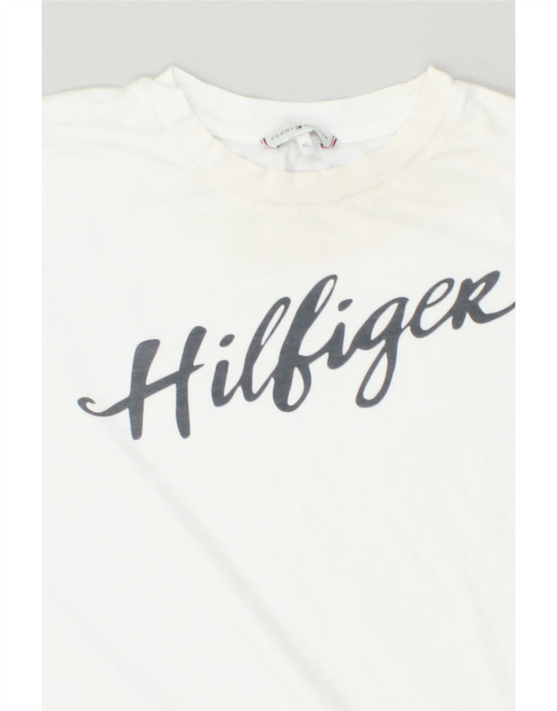 TOMMY HILFIGER Womens Graphic T-Shirt Top UK 4 XS White Cotton | Vintage Tommy Hilfiger | Thrift | Second-Hand Tommy Hilfiger | Used Clothing | Messina Hembry 