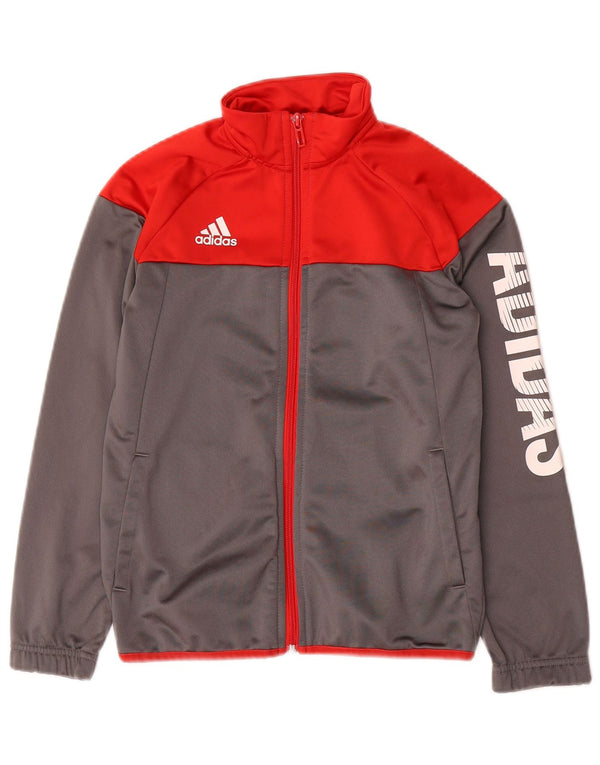 ADIDAS Boys Graphic Tracksuit Top Jacket 9-10 Years Grey Colourblock