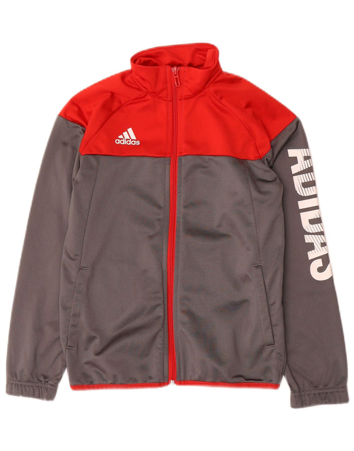 ADIDAS Boys Graphic Tracksuit Top Jacket 9-10 Years Grey Colourblock