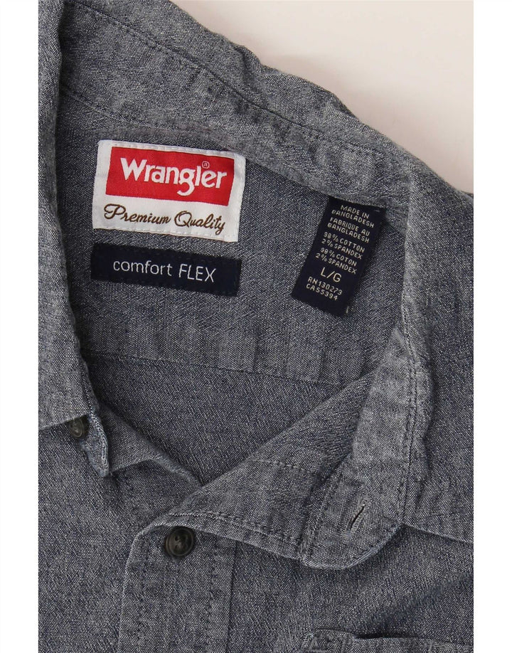 Wrangler Mens Short Sleeve Shirt Large Blue Cotton
