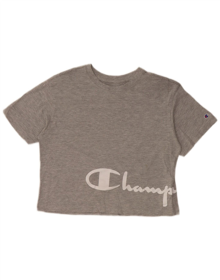 CHAMPION Womens Crop Graphic T-Shirt Top UK 10 Small Grey Cotton