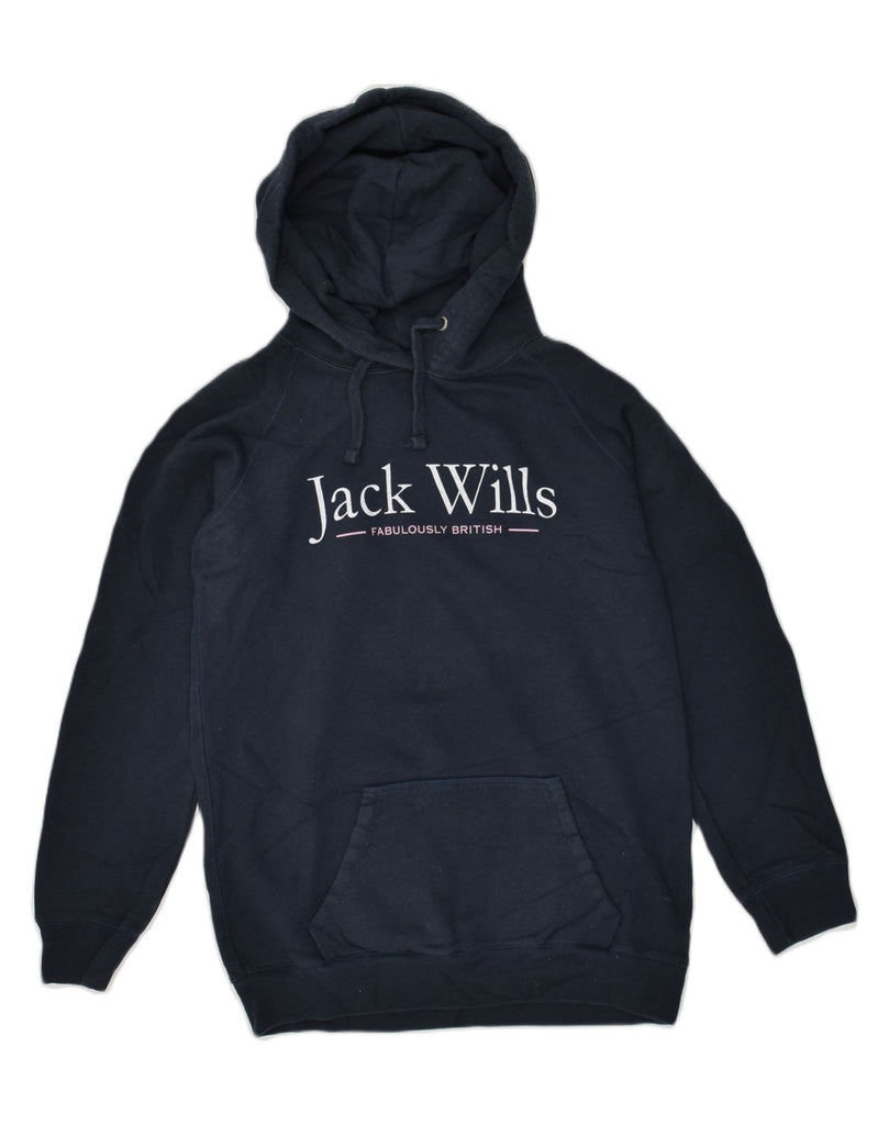 JACK WILLS Womens Graphic Hoodie Jumper UK 10 Small  Navy Blue Cotton | Vintage Jack Wills | Thrift | Second-Hand Jack Wills | Used Clothing | Messina Hembry 