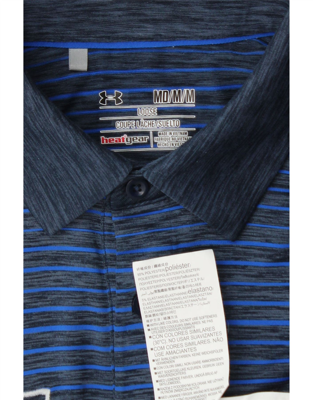UNDER ARMOUR Mens Heat Gear Graphic Polo Shirt Medium Blue Striped