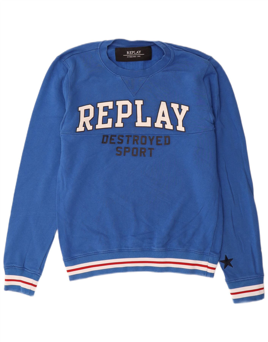 Replay Mens Graphic Sweatshirt Jumper Medium Blue Cotton
