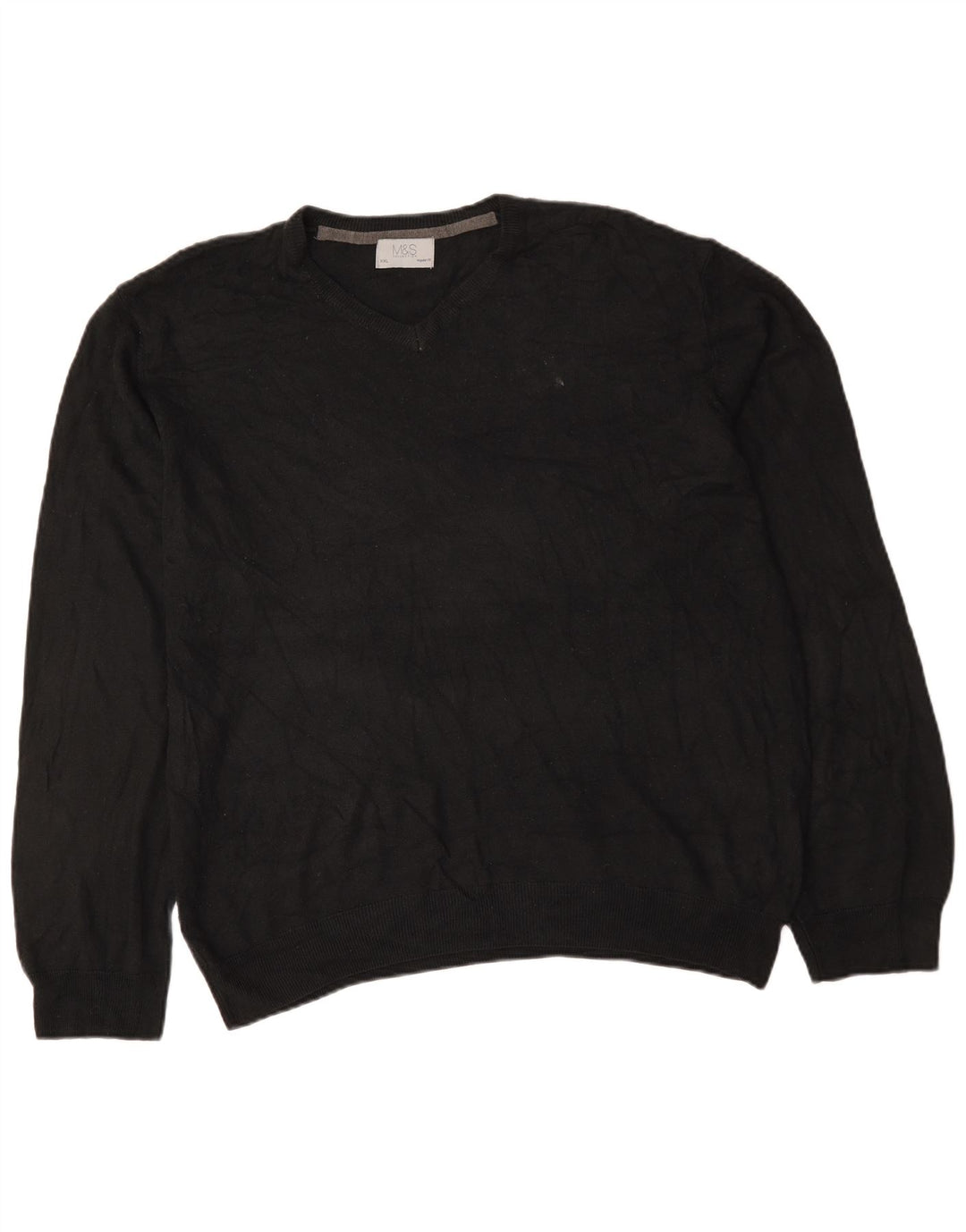 Marks & Spencer Mens Regular Fit V-Neck Jumper Sweater 2XL Black Acrylic