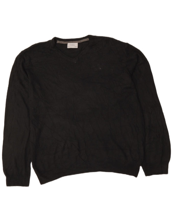 Marks & Spencer Mens Regular Fit V-Neck Jumper Sweater 2XL Black Acrylic