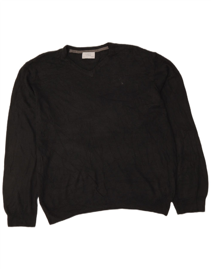 Marks & Spencer Mens Regular Fit V-Neck Jumper Sweater 2XL Black Acrylic