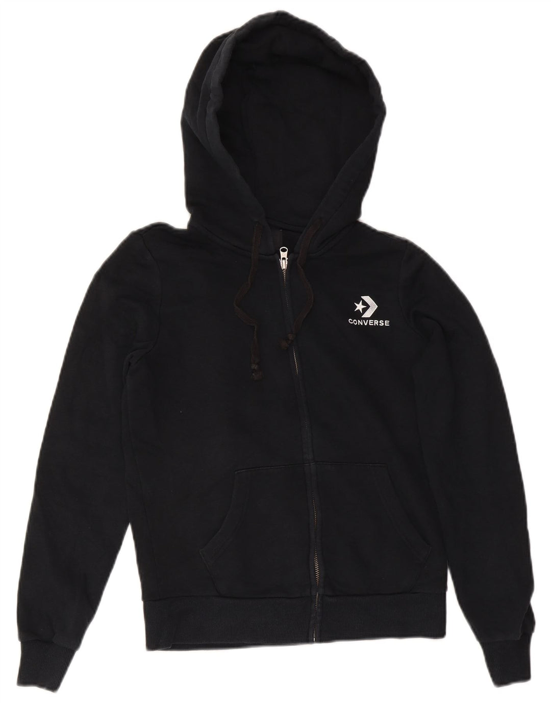 Converse Womens Zip Hoodie Sweater UK 6 XS Black Cotton
