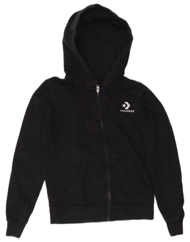 Converse Womens Zip Hoodie Sweater UK 6 XS Black Cotton