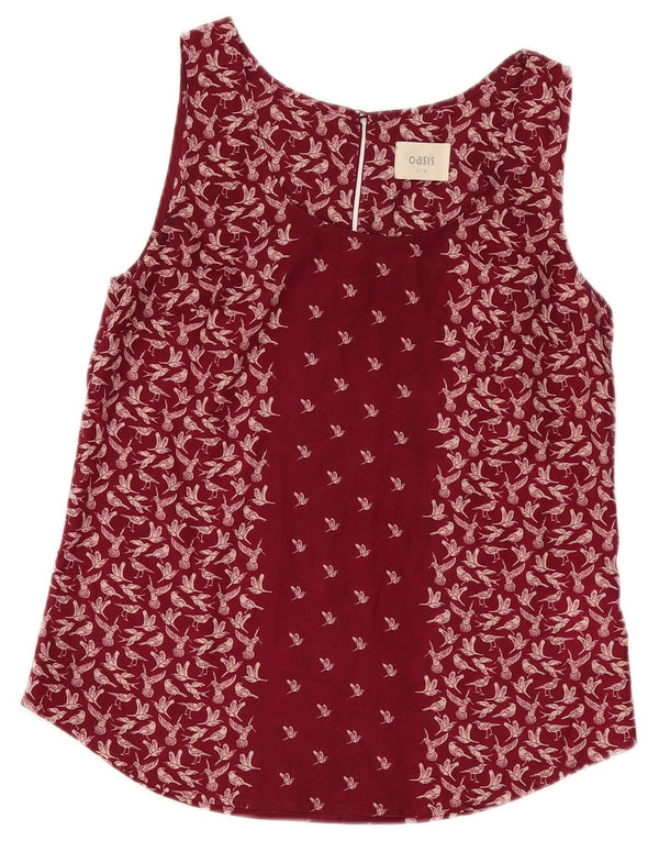 Oasis Womens Sleeveless Blouse Top UK 10 Small Burgundy Animal Print