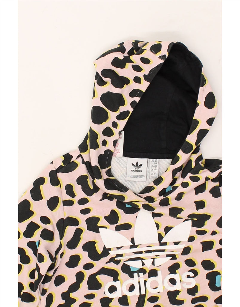 ADIDAS Girls Graphic Crop Hoodie Jumper 7-8 Years Pink Animal Print Cotton | Vintage Adidas | Thrift | Second-Hand Adidas | Used Clothing | Messina Hembry 