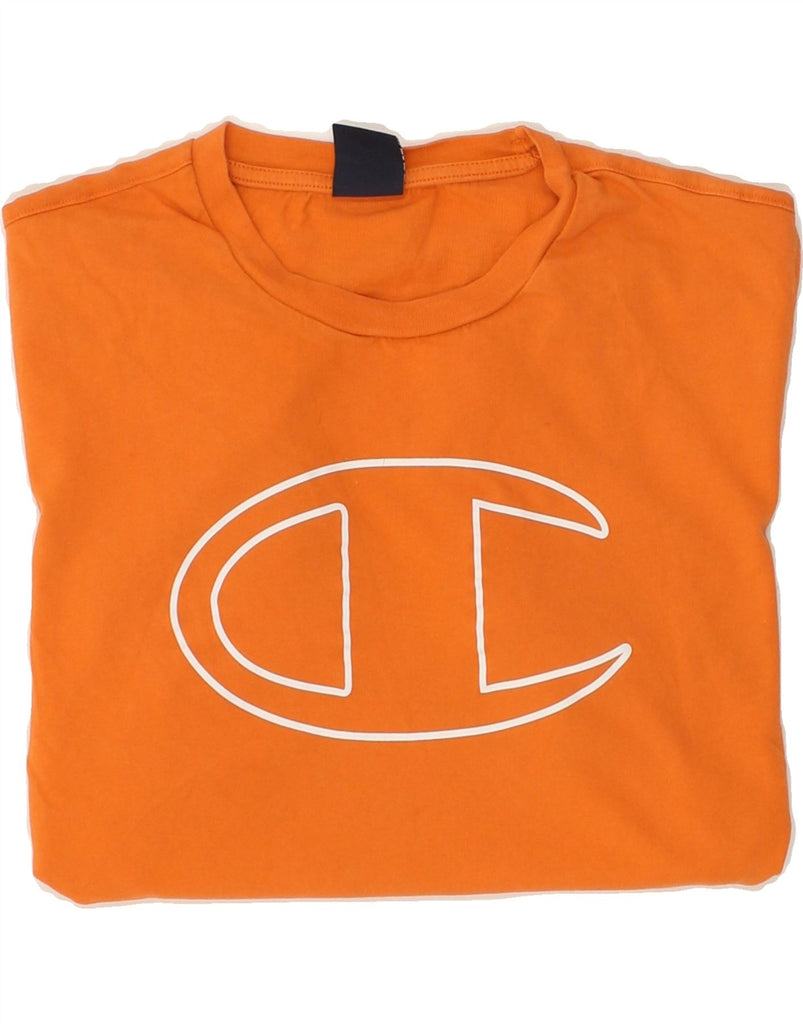 CHAMPION Womens Graphic T-Shirt Top UK 14 XL Orange Cotton | Vintage Champion | Thrift | Second-Hand Champion | Used Clothing | Messina Hembry 