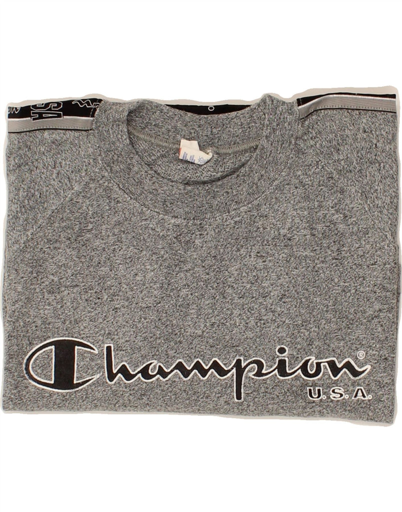 CHAMPION Womens Crop Graphic T-Shirt Top UK 14 Medium Grey Flecked Cotton Vintage Champion and Second-Hand Champion from Messina Hembry 